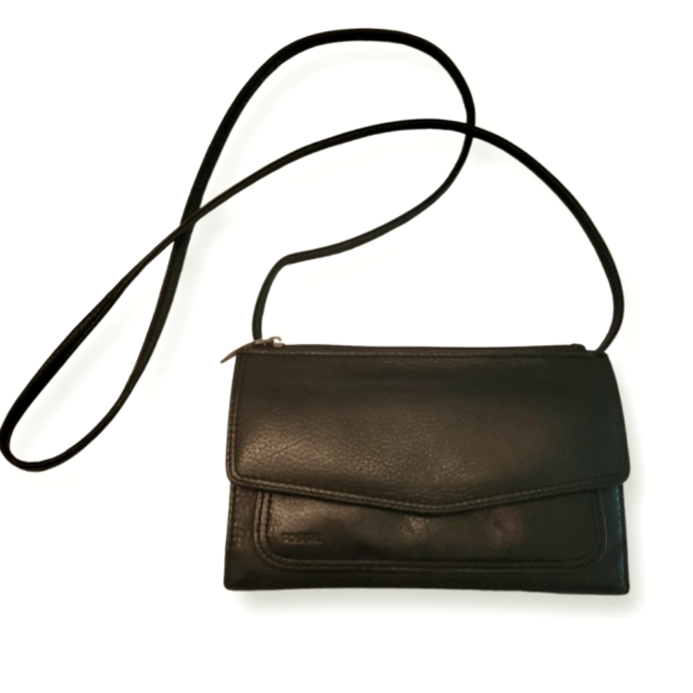 Vintage Fossil Black Leather Crossbody Wallet